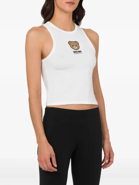 Ursuleț de pluș top Moschino din jerseu alb