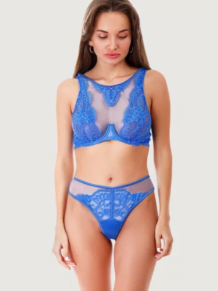 Комплект белья: бюстгальтер с мягкой чашкой и трусики бразилиана сині