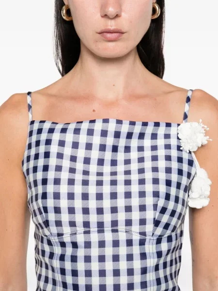 Top Self-portrait cu model floral albastru