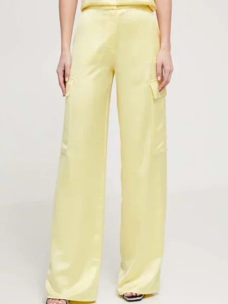 HUGO pantaloni femei galben lat high waist negru