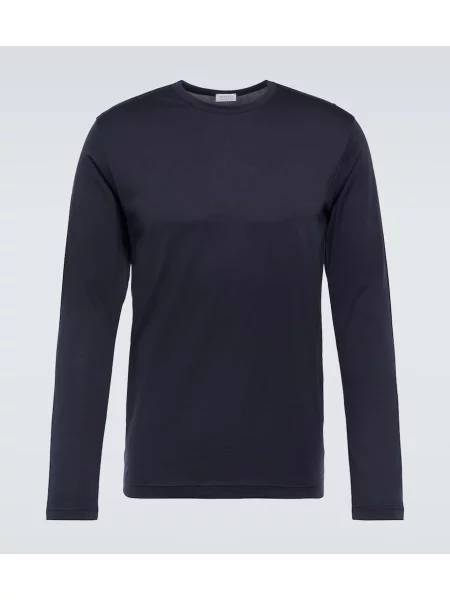 Klasična majica Sunspel z dolgimi rokavi modra