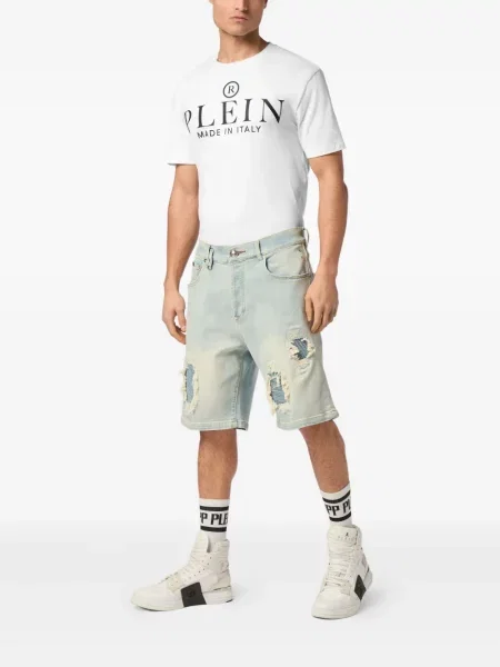 Pantaloni scurți Philipp Plein zdrențuiți albastru