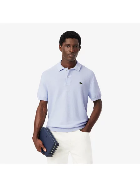 Lacoste Sweter Z Kołnierzykiem Polo Z Krótkim Rękawem Classic Fit Jasnoniebieski niebieski