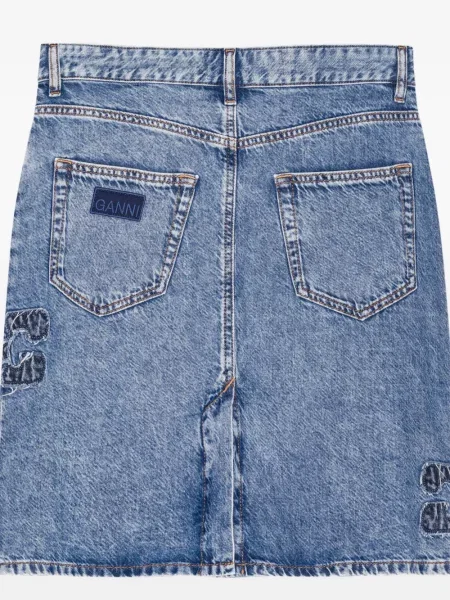 Fustă din denim Ganni albastru