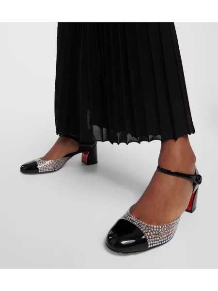 Kožené lakované krištáľové lodičky Christian Louboutin čierna