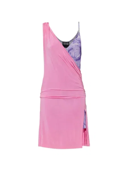 Mała sukienka jeansowa Versace Jeans Couture z nadrukiem garniturowa różowa