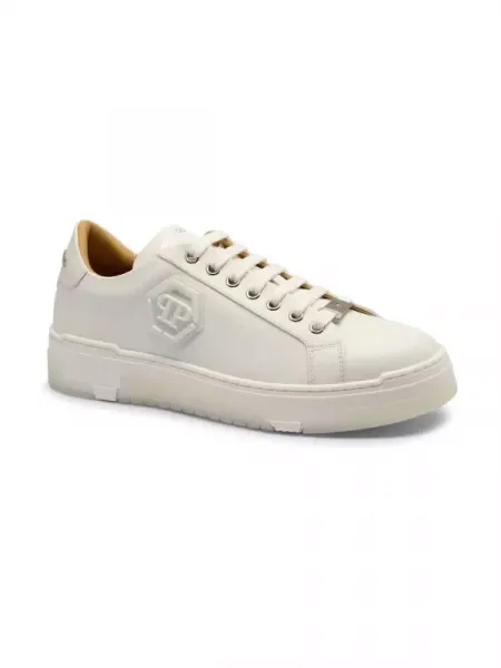 Philipp Plein De piele sneakers Hexagon alb