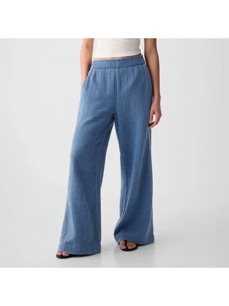 Kalhoty GAP Gauze Wide Leg Pants Blue Denim Wash XS modré