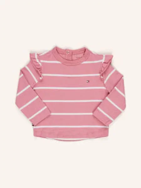 Tommy Hilfiger Tričko S Dlouhým Rukávem S Volánky růžová bílá