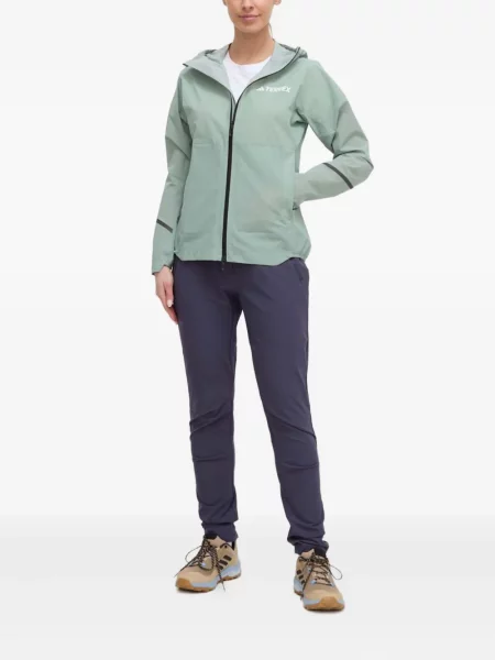 Geacă Adidas cu dungi alergare cu glugă verde