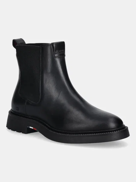 Кожени боти челси Tommy Hilfiger HILFIGER COMFORT LWT LTH CHELSEA мъжки черно