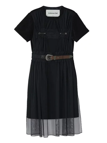 Мрежеста костюм миди рокля Andersson Bell до коляното черно