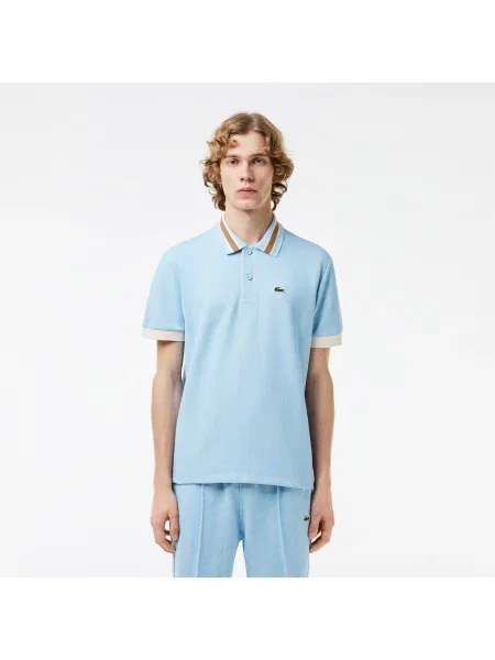 Lacoste Koszulka Polo Classic Fit Z Kołnierzykiem Kontrastowym I Motywem Monogramu niebieska