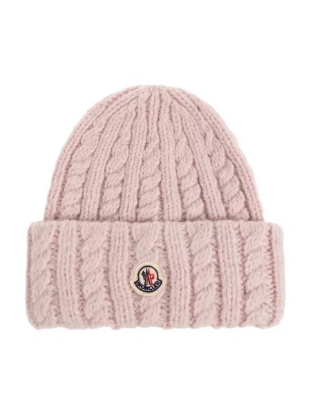 Czapka Moncler wełniana z logo różowa