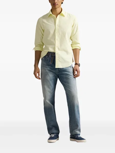 Tricou Polo Ralph Lauren din piele cu broderie în carouri maro