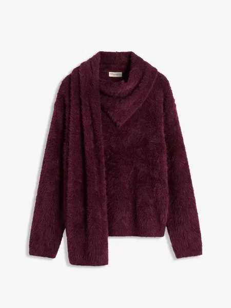 Sweter oversize z szalem czerwony