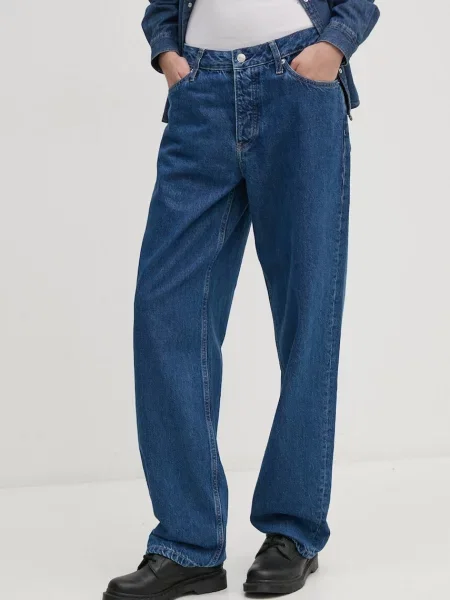 Дънки Calvin Klein Jeans с висока талия синьо