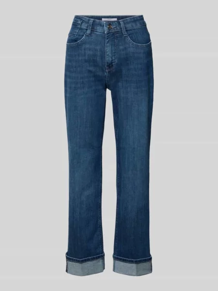 Jeansy o kroju straight fit z mieszanki bawełny model ‘LAURA TURN UP’ Mac niebieskie