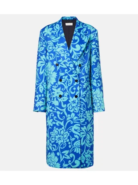 Płaszcz Dries Van Noten z nadrukiem niebieski