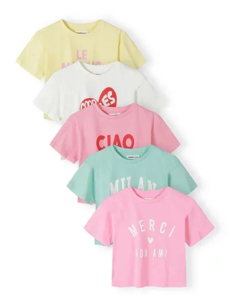 MINOTI Tricou galben / verde pastel / roz neon / roșu alb