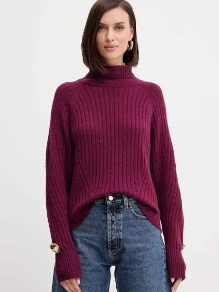 Simona Corsellini pulover de lână light cu guler bordo