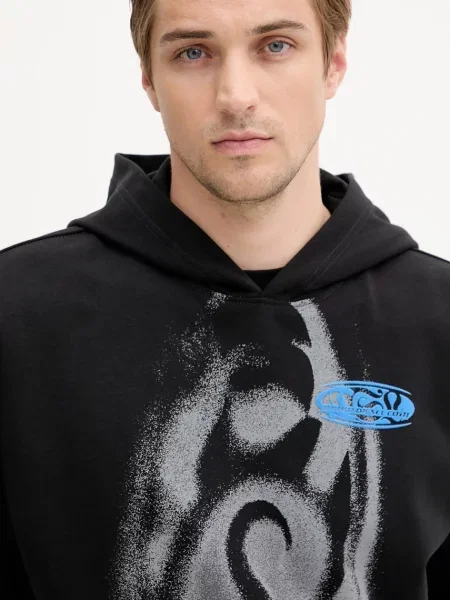 Diesel bluza z kapturem wzorzysta czarny
