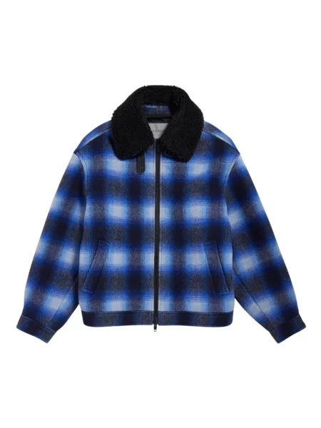 Kurtka bomber Balenciaga flanelowy niebieski