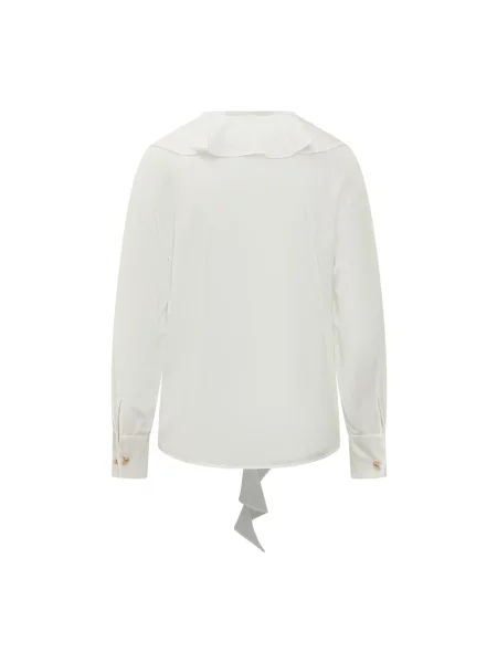 Lniana bluzka Max Mara Studio z falbankami biała