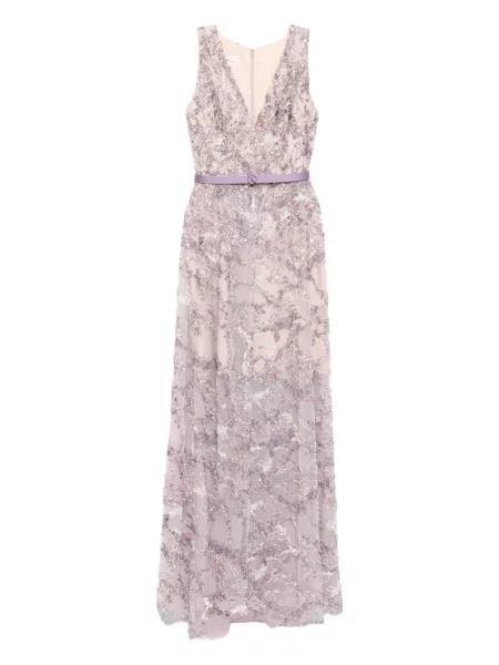 Rochie maxi Saiid Kobeisy cu broderie de costum violet
