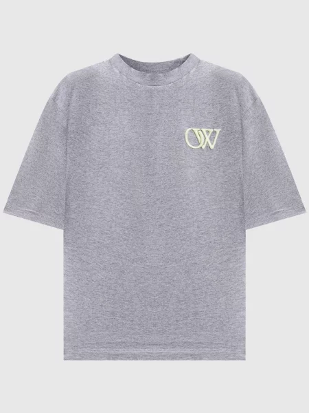 Меланжева футболка з вишивкою монграми логотипа Off-white сіра