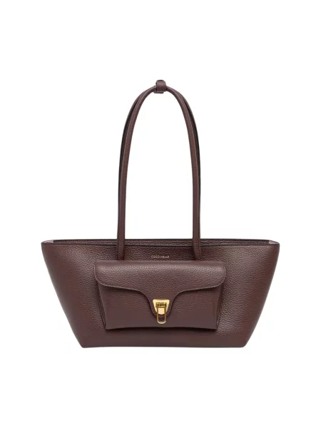 Coccinelle torebka shopper skórzana DOUBLE BEAT fioletowa