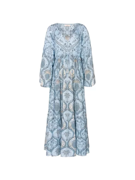 Rochie maxi Ivi cu imagine cu model paisley albastru