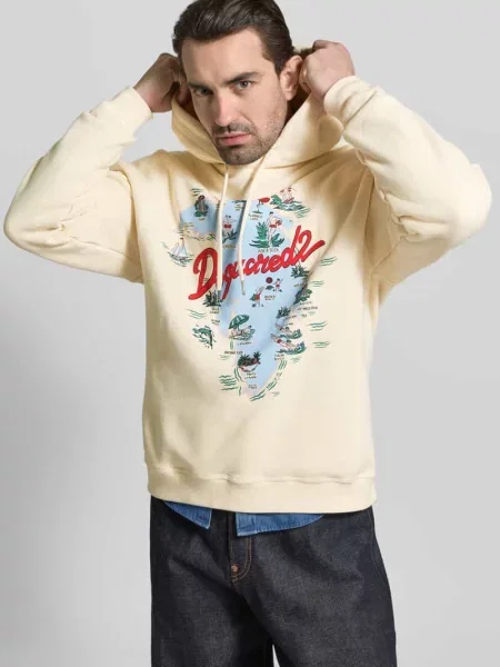 Bluza z kapturem o kroju relaxed fit z nadrukiem z logo Dsquared2 beżowa