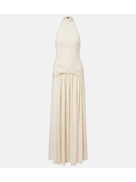 Rochie maxi Bananhot drapată cu gât halter bej