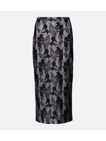 Fustă midi Norma Kamali din dantelă până la genunchi negru