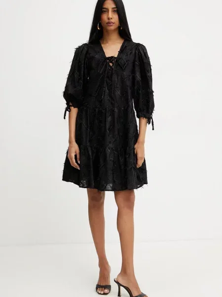 Silvian Heach Sukienki Kobieta M Krótka sukienka do kolan z bufiastymi rękawami i dekoltem w serek czarny