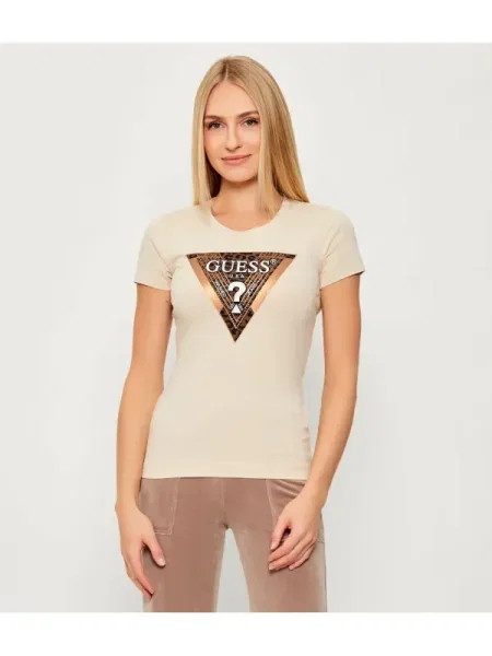 GUESS Tricou nisipiu / bronz / alb bej