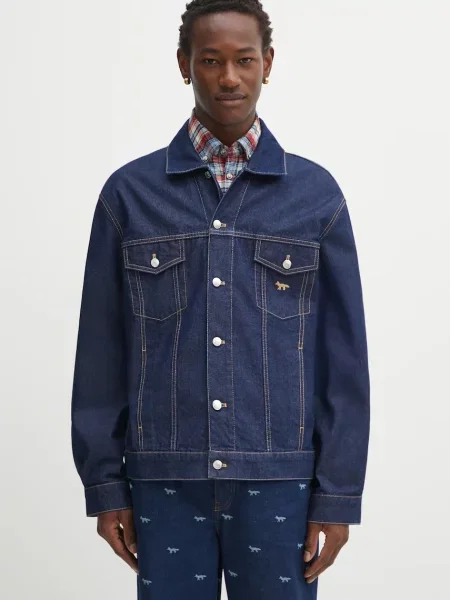 Maison Kitsuné geacă jeans Trucker bleumarin de tranziție