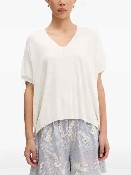 Tricou Vicolo tricotate cu decolteu în V alb