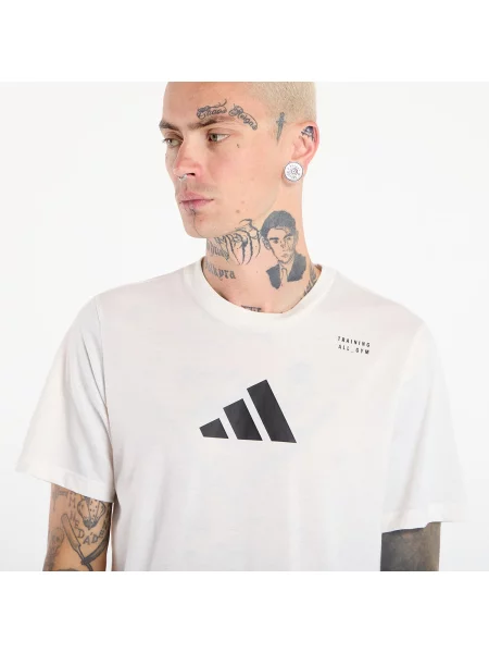Фитнес зала тениска Adidas Performance с принт бежово