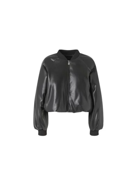 Lniany krótki kurtka bomber Pinko czarny