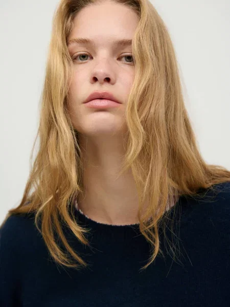 Sweter z prążkowanym kołnierzem Teen L MANGO TEEN granatowy