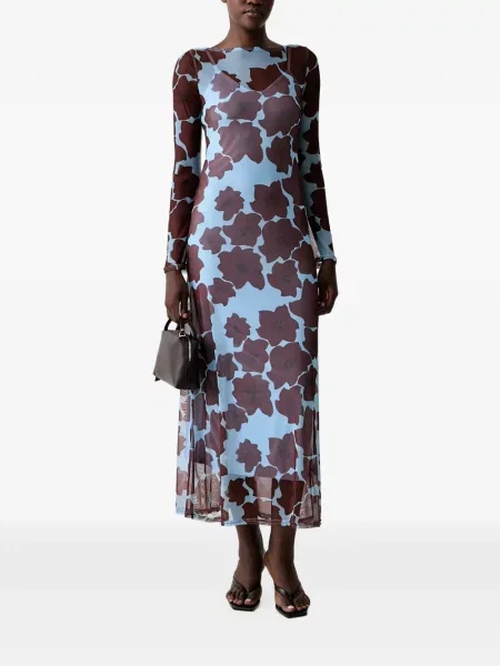 Rochie Never Fully Dressed cu model floral cu imagine plasă albastru