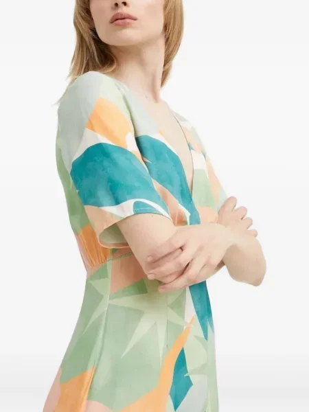Rochie midi Never Fully Dressed cu imagine cu decolteu în V cu imprimeu abstract verde