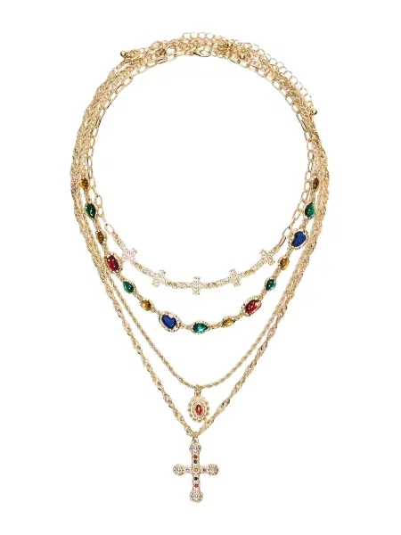 Bershka Verižica modra / zlata / zelena rdeča