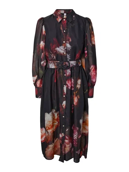 YAS Rochie tip bluză YASROMANTICA gri / portocaliu homar / roșu vin negru