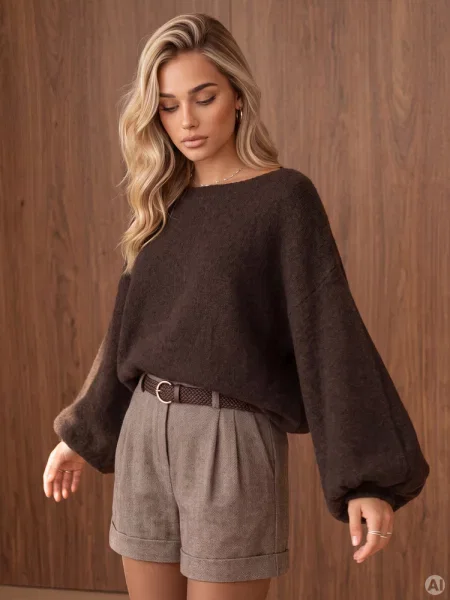 Sweter oversize nietoperz z alpaką Dstreet brązowy