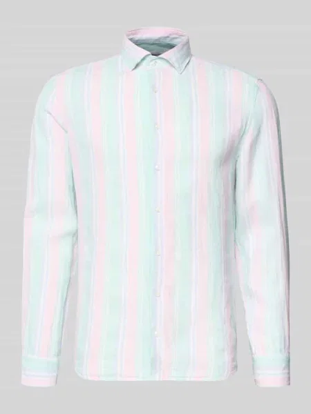 Koszula lniana o kroju slim fit z kołnierzykiem typu kent Seidensticker zielona