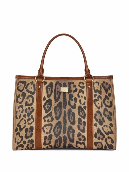 Geanta de piele Dolce & Gabbana din piele cu imagine cu model leopard maro
