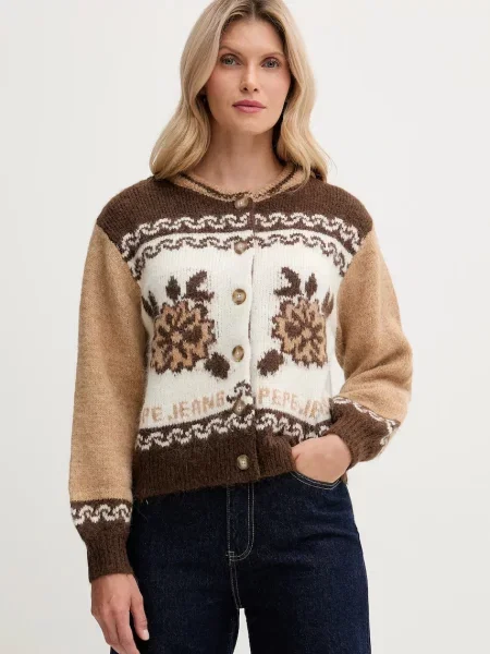 Pepe Jeans cardigan din amestec de lână călduros maro